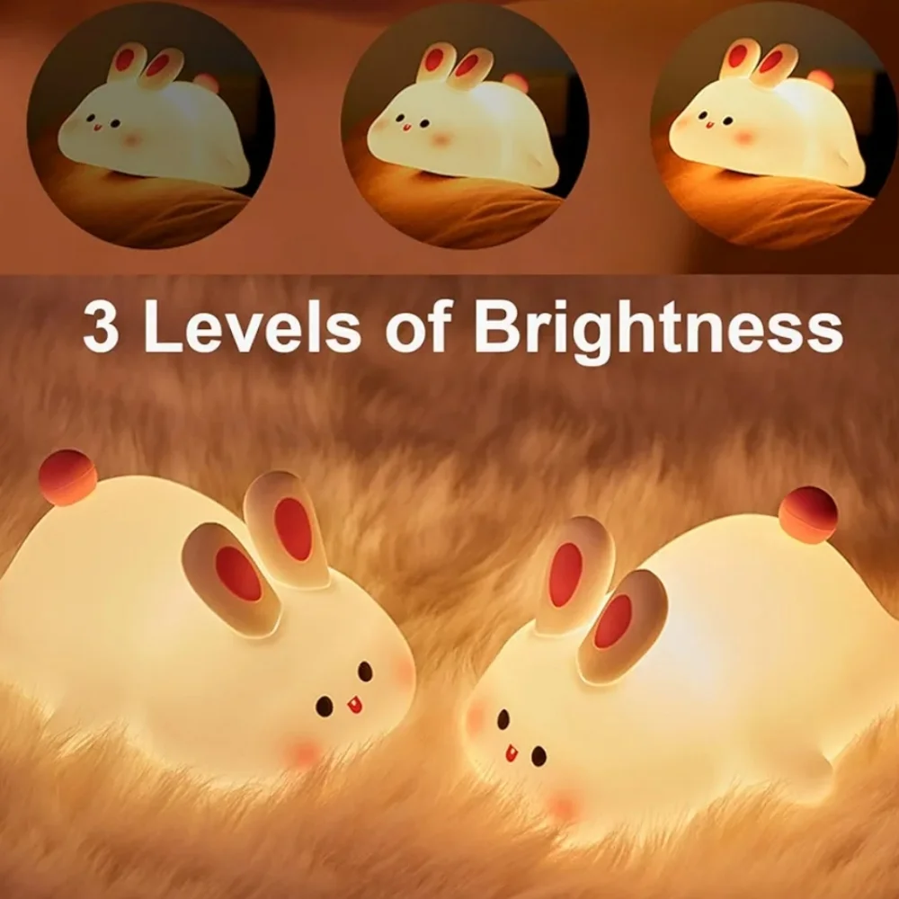 Big Face Rabbit Silicone White Bunny Night Light Touch Activation